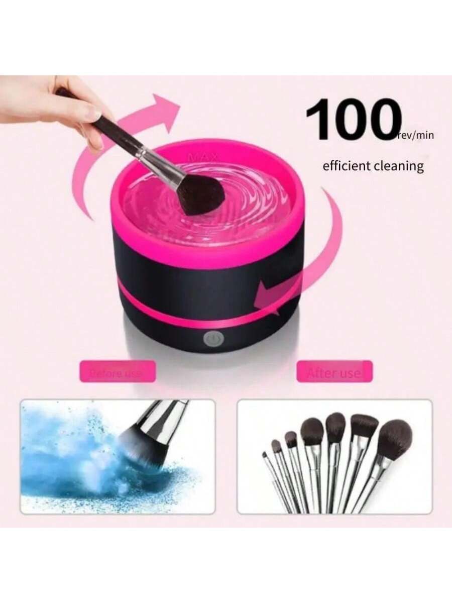 1pc Usb-Powered Electric Makeup Brush Cleaner With Automatic Cleaning, Blue/Pink, Lazy Tool For Fast Drying, Beaut And Makeup Tool