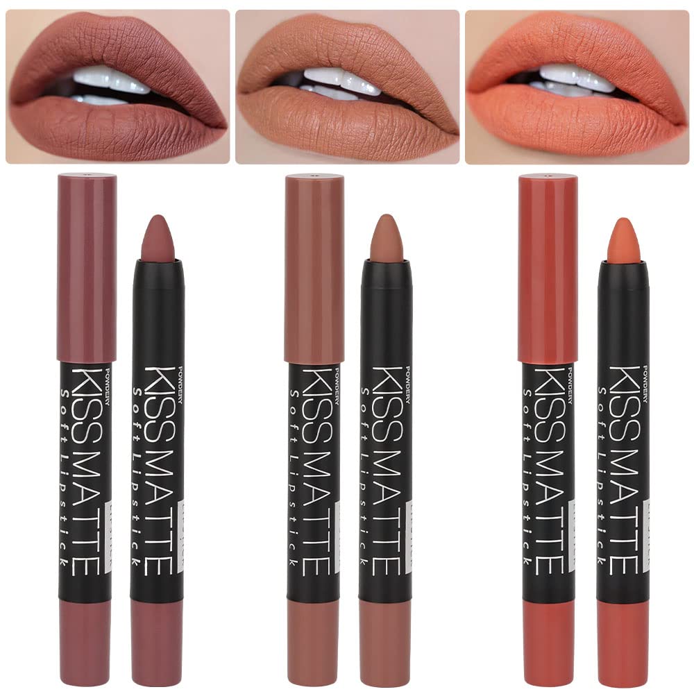 BINGBRUSH 3 Colors Longwear Lipstick Pack Set, Matte Color Stick Ultimate Lip Crayon for Makeup Collection - Nourishing Waterproof Velvet Lipgloss Lip Stain (08# 17# 19#)