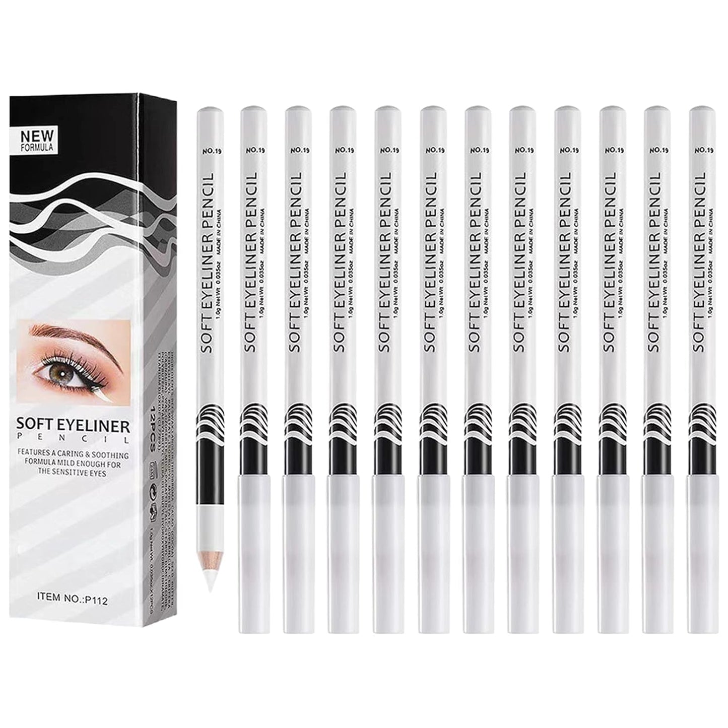 12 Pcs Eyeliner Pencils Enduring Waterproof Eye Brighten Makeup Tools White Eye Liner Pens for Eyeliner Eyeshadow Highlighter and Lip Liner