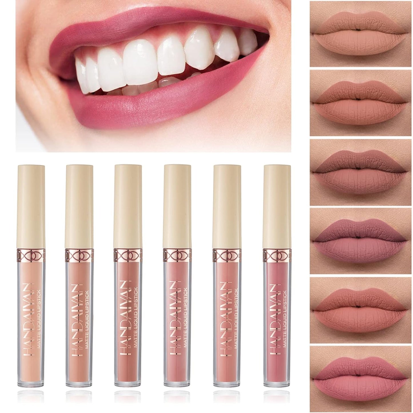 6 Piece Matte Liquid Lipstick Set,Nude Matte Liquid Lip Stain Set,Nude Lipstick Matte Ladies Long Lasting Waterproof Non-Stick Cups,Non-Fade Nude Lipstick Lip Gloss Set (Set B)