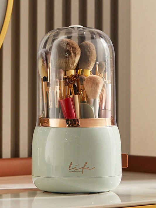 Multifunctional Makeup Brush Storage Box, 1pc 360 Rotating Cosmetics Organizer, Waterproof & Dustproof Storage Bucket, Lipgloss Holder, Desk Organizer For Countertop Vanity And Bathroom