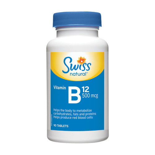 Swiss Natural - Vitamin B12 for Aid in Metabolizing Carbohydrates, Fats, Proteins, and the Production of Red Blood Cells | 1000 mcg X 90 Tablets