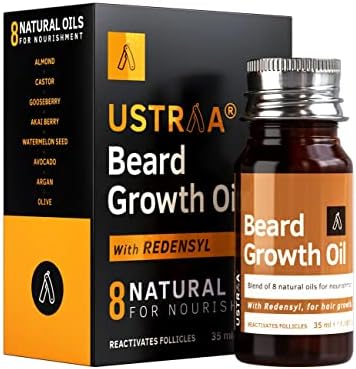 Ustraa Beard Growth Oil - 1.18 Oz - More Beard Growth, With Redensyl, 8 Natural Oils including Jojoba Oil, Vitamin E, Nourishment & Strengthening, No Harmful Chemicals