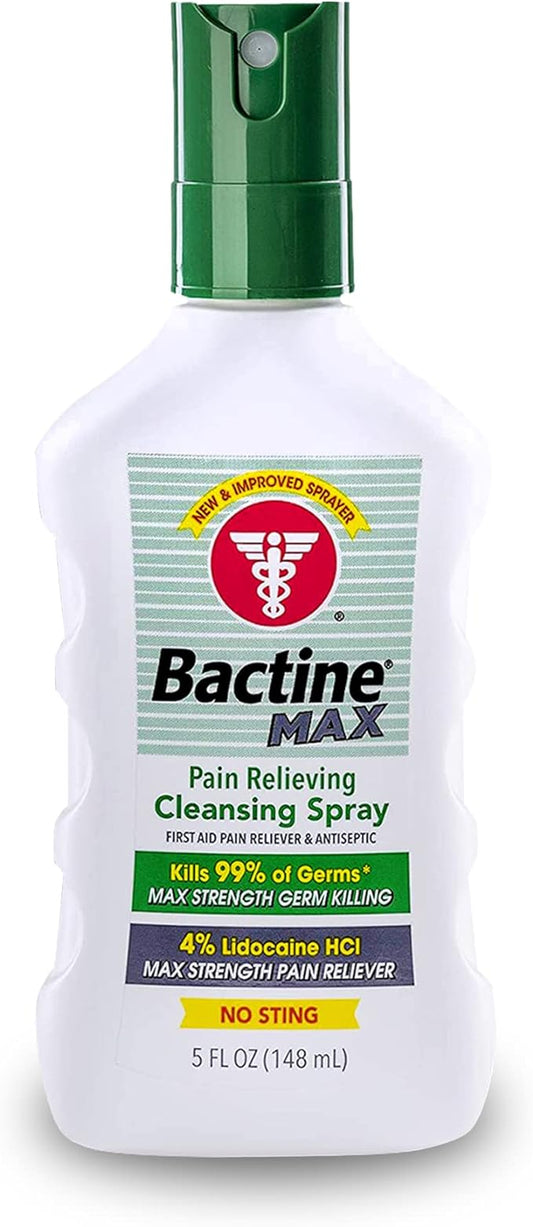 Bactine MAX First Aid Spray - Pain Relief Cleansing Spray with 4% Lidocaine - Numbing Lidocaine Spray Kills 99.9% of Germs