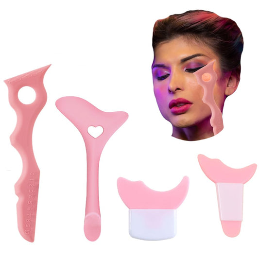4 Pcs All In One Eyeliner Stencils Wing Tips + Eyelash Stencils Pad + Eyeshadow Baffle Multi-Purpose Eye Makeup Tool for Winged Eyeliner - Pink