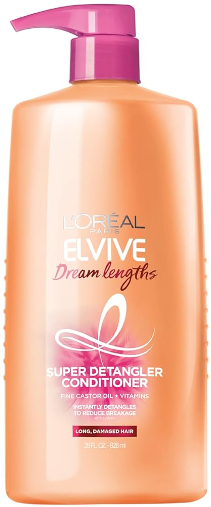 LÕOrŽal Paris Elvive Dream Lengths Super Detangling Conditioner With Fine Castor Oil and Vitamins B3 and B5 for Long, Damaged Hair, Instantly Detangles To Reduce Breakage With System, 28 Fl Ounce