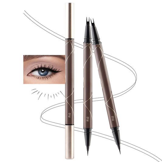 2Pcs Dual-Ended Eyeliner & Lower Eyelash Pencil,Multifunction Brow Lash Eye Makeup Pen,Longwear Smudge Proof Liquid Cat Eye Liner Stamp,delineador de ojos,Vegan cosmetics Waterproof,01 Black