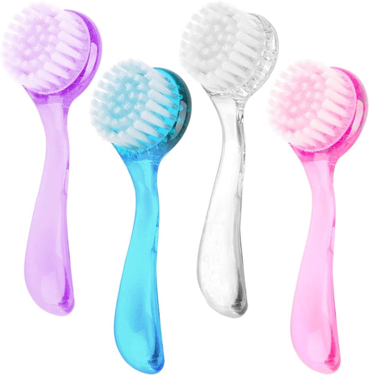 4 Colors Facial Cleansing Brush, Beomeen Facial Exfoliating Brush Face Wash Scrub Exfoliator Brush for Makeup Skincare Removal, (Blue, Pink, Purple, Clear)