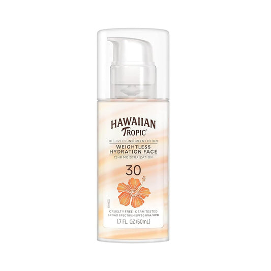 Hawaiian Tropic Weightless Hydration Lotion Sunscreen for Face SPF 30, 1.7oz | Travel Size Sunscreen, Oil Free, Sunblock Face, Mini