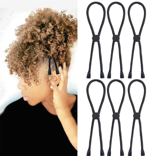 NEW Adjustable Headband Hair Tie for Thick Heavy Natural Kinky & Curly Hair. Adjustable Sizing for the Afro Puff Ponytail, Hair Bun, High Puff and Updos (C-1 Count (Pack of 6))
