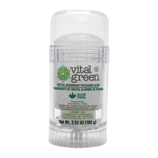 Vital Green Crystal Potassium Alum Deodorant with Aloe Vera – Unscented Mineral Deodorant for Sensitive Skin - 3.53 oz / 100 g (1 Unit)