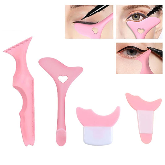 4 Pcs All In One Eyeliner Stencils Wing Tips + Eyeshadow and Eyeliner Stencils Pad + Silicone eyeshadow baffle, Defined Eyeliner Eyelash Guide Tool for Beginners and Makeup Masters - Pink