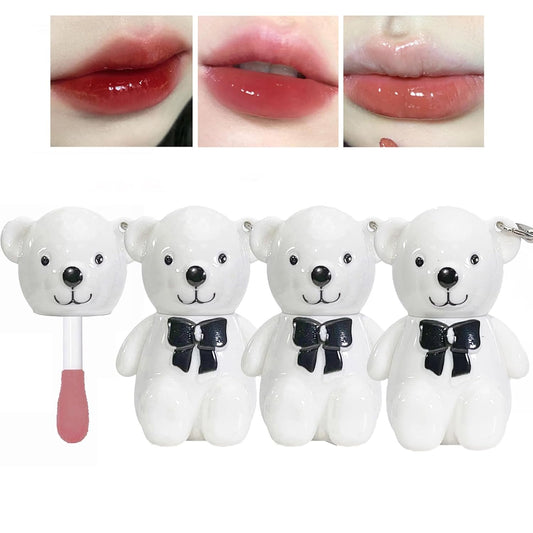 Bear Land Liquid Lipstick Set, 3pcs Key Chain Glossy Lipgloss, Moisturizing Lip Stain, High Pigmented Long Lasting Waterproof Liquid Lipstick, Cute Bear Lip Glaze Makeup Set