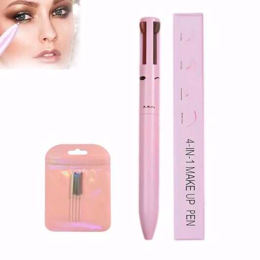 4-in-1 Deluxe Makeup Pen (Eyeliner, Brow Liner, Lip Liner & Highlighter) with 4Refill, Long Lasting Waterproof Eye Makeup Gift For Women (Pink)