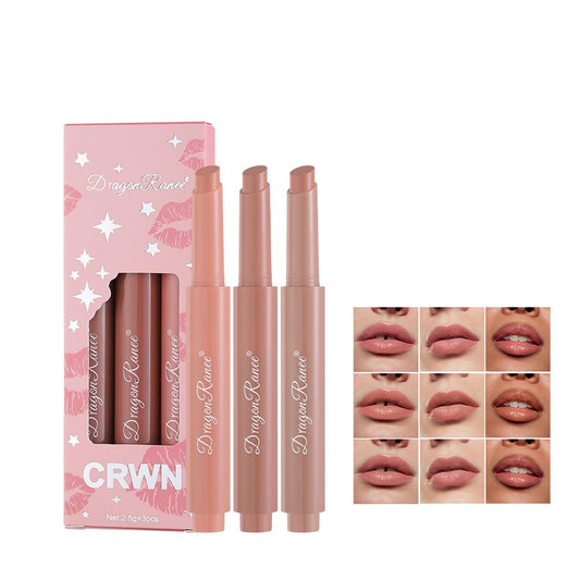 3 Colors Matte Lipstick Set, Velvet Crayon Lipstick Makeup Sets, Cream Finish, Non-Stick Cup, Not Fade, High Pigment, Long Lasting Watery Natural Nude Lipstick Lip Makeup Gift for Women & Girls (A)