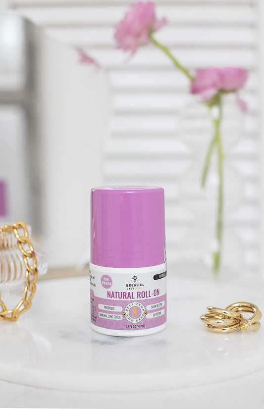 BEE and YOU All Natural Deodorant for Women, Single Pack, Roll On, Propolis, Shea Butter, Mineral Zinc, Floral Fresh Scent, Light, Fresh Cooling
