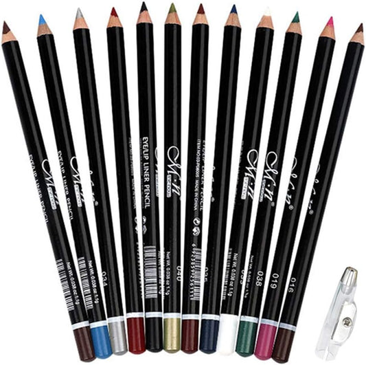12Pcs Lot Set 12 Colors Eyeliner Pencil Waterproof Eyebrow Pencil Cosmetics with a Pencil Sharpener