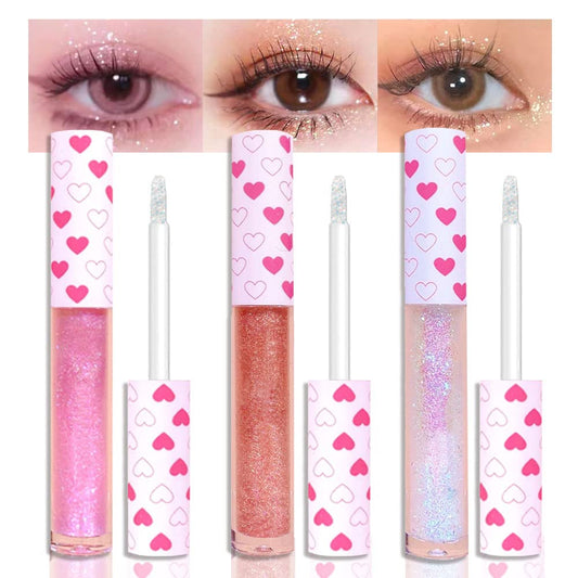 3Pcs White Pink Gold Korean Makeup Liquid Eyeliner & Eyeshadow Set, Pigmented, Long Lasting, Quick Drying, Non-Irritating, Suitable for Day and Night Makeup