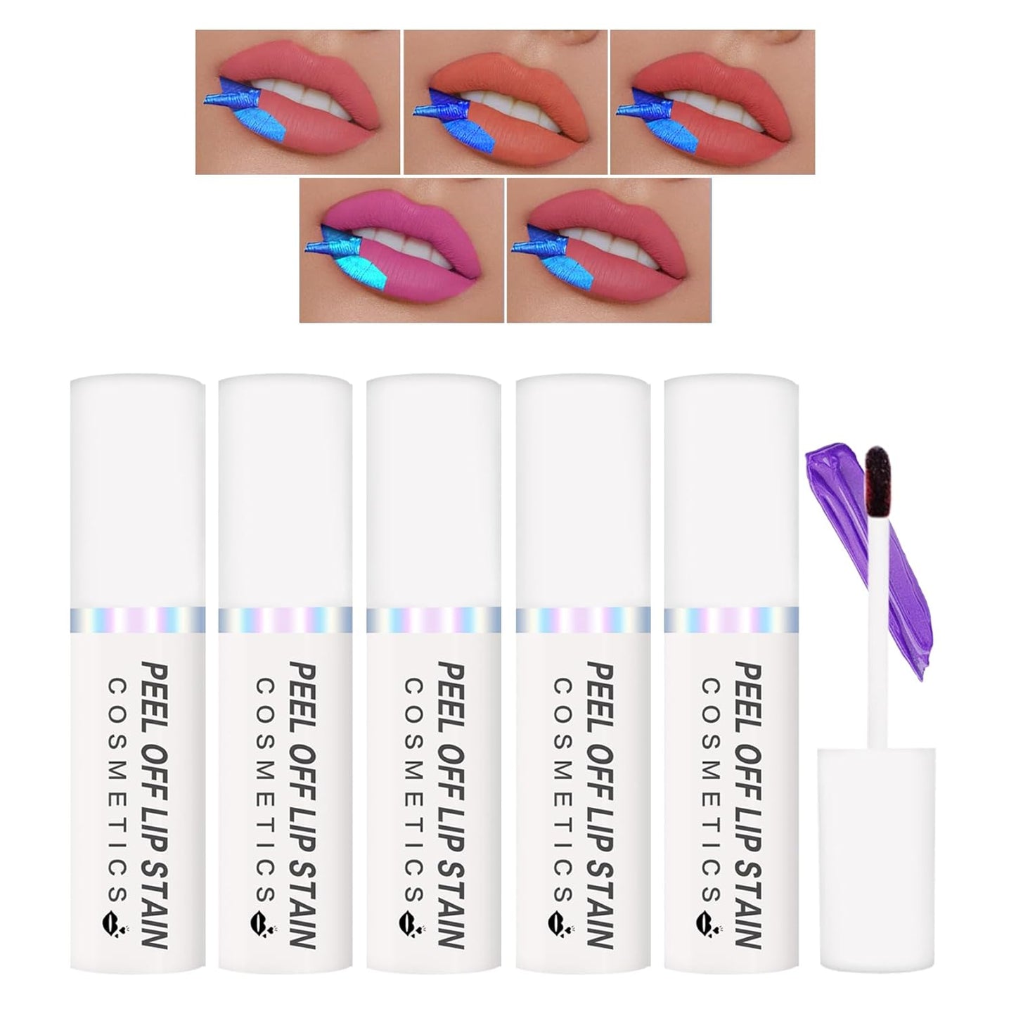 5Pcs Peel Off Lip Stain Lip Tint Set Matte Nude Liquid Lipstick Long-lasting Waterproof Lip Gloss Non-stick Cup Lip Tint Stain Lip Makeup for Women Girls