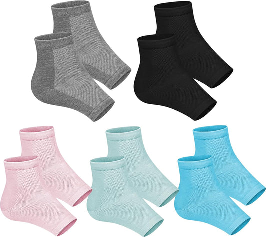 Cracked Heel Treatment Repair Socks - Ohtomber 5 Pairs Heel Softener Socks for Dry Cracked Feet Heels, Foot Care Toeless Pedicure Moisturizing Socks, Dry Feet Silicone Gel Socks Overnight
