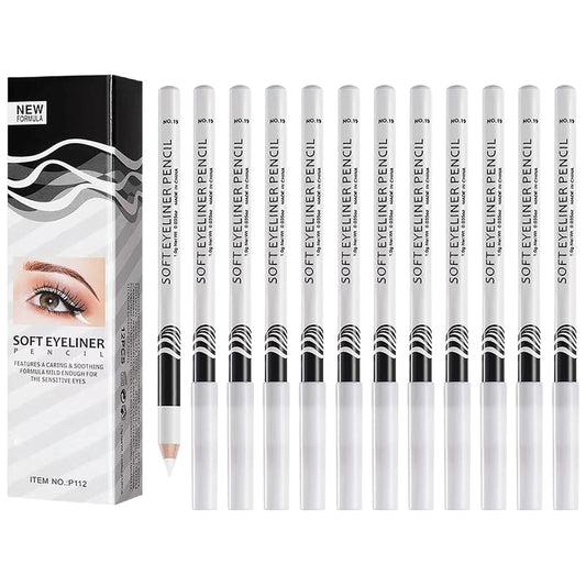 12 Pcs Eyeliner Pencils Enduring Waterproof Eye Brighten Makeup Tools White Eye Liner Pens for Eyeliner Eyeshadow Highlighter and Lip Liner
