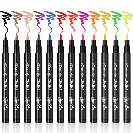 12 Colors Matte Liquid Eyeliner Colorful Set, Matte Liquid Colorful Eye-Liner Pen Neon Colored Eyeliner Eye Makeup, Long Lasting Water-Proof Smudge-Proof Smooth Liquid Eyeliner Pen -#A