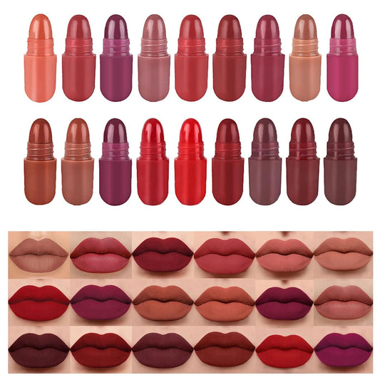 18 Colors Chocolate Mini Lipstick Set, 18pcs Colorful Capsule Matte Waterproof Long Lasting Moisturizing Nonstick Cup Not Easy to Fade, Lip Makeup Gift Set Gift for Girls and Women