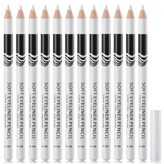 12 PCS White Eyeliner Pencils,Professional Long Lasting Waterproof White Makeup Pencils,Highly Pigmented Inner Corner Eye Highlighter Eyeliner Pencil White Eye Liner Pen Sets for Women