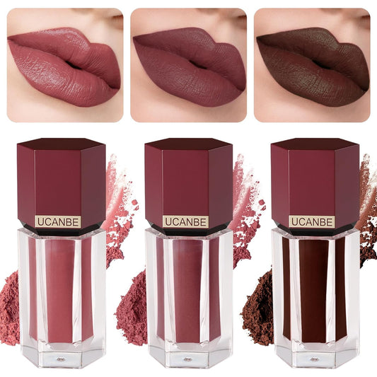 UCANBE 3 Pcs Powder-to-Cream Lip Color Matte Lipstick Set, Highly Pigmented Velvet Smooth Face Makeup Powder for Lip, Eye & Cheek, Non-sticky Long Lasting Makeup Lip Sticks Kit #1
