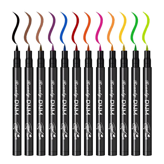 12 Pcs Matte Liquid Colored Eyeliner Set, Colorful Neon Eye Liners For Women Waterproof Smudge Proof Highly Pigmented Rainbow Eyeliner Pencil Quick Dry Eyes Makeup Pen 12 Colors Kit