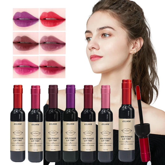 Wine Lip Tint 6 Colors Bottle Lipgloss Matte Lip Stain Long Lasting Waterproof Liquor Bottle Set Natural Non-Stick Lasting Mini Make Up Gift For Women Lip Sticks Wine Bottle Stain Waterproof