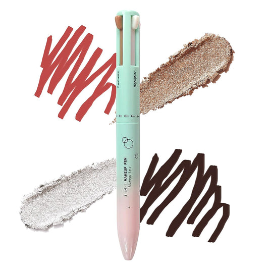 4-in-1 Makeup Pencil (Eyeshadow, Eyeliner, Highlighter and Lipstick), Multifunctional Makeup Pen, Waterproof, Easy to Apply, Suitable for Travel Cosmetics, Long Lasting Eye Makeup Beauty Tool
