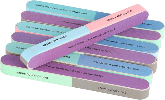 12 Pieces 7 Way Nail File and Buffer Block Professional Nail Buffering Files 7 Steps Washable Emery Boards for Acrylic Nails