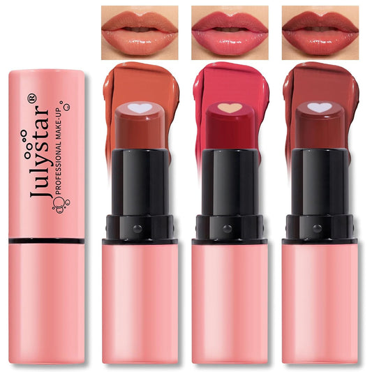 3 Colors Lipstick Set, Hydrating Tinted Lip Balm with Natural Formula, Fruity Moisturizing Pigmented Matte Lipstick, Long Lasting Waterproof Non-Stick Cup Lip Stain Vivid Lip Makeup, 01+04+05