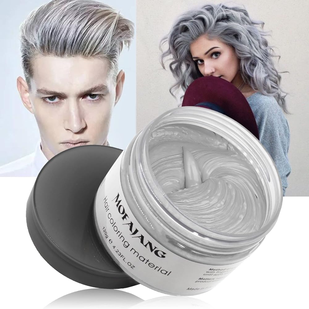 Silver Gray Hair Wax Pomades 4.23 oz - Natural Hair Coloring Wax Material Disposable Hair Styling Clays Ash for Cosplay, Party (Silver Gray)
