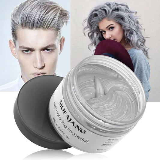 Silver Gray Hair Wax Pomades 4.23 oz - Natural Hair Coloring Wax Material Disposable Hair Styling Clays Ash for Cosplay, Party (Silver Gray)