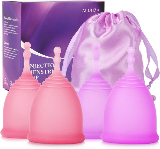 4 Pack Menstrual Cups, Reusable Period Cups Kit for Girls & Women, Silicone Soft Cups Menstrual Organic Cups, Medical-Grade Silicone -Tampon and Pad Alternative (2 Large + 2 Small)