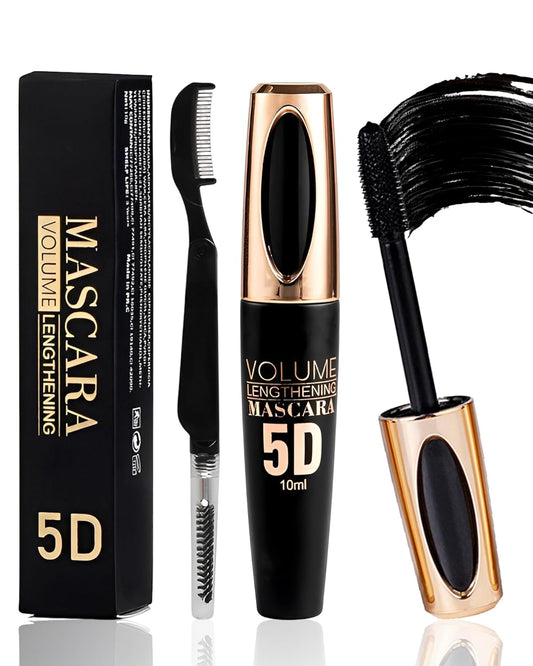 Black Waterproof Mascara for Eyelashes,5D Silk Fiber Liquid Lash Extensions Colored Tubing Mascara with Eyelash Brush,Long Lasting Mascara Black Volume and Length,Christmas Party Makeup Gift for Women