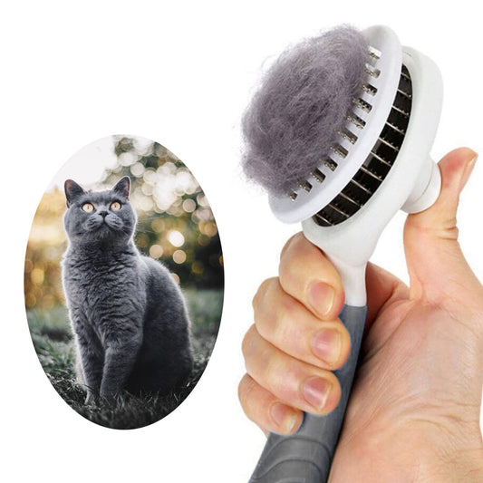 Cat Grooming Brush, Self Cleaning Slicker Brushes for Dogs Cats Pet Grooming Brush Tool Gently Removes Loose Undercoat, Mats Tangled Hair Slicker Brush for Pet Massage-Self Cleaning Upgraded (Gray)