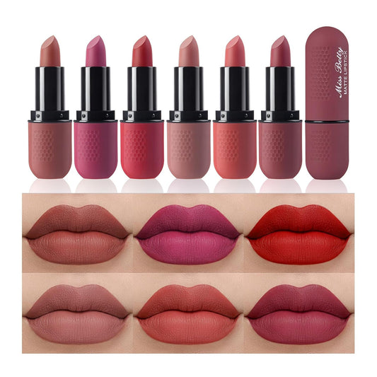 6 Colors Matte Lipstick Set Smooth Nude Lip Stick Long Lasting & Waterproof Non-Stick Cup Nude Color Lip Makeup Gift Set for Girls and Women (02)