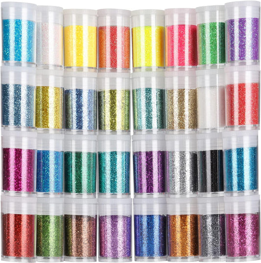 Teenitor Fine Glitter, Glitter for Nails, 32 Jars 8g Each Glitter Set, 32 Assorted Color Arts and Craft Glitter, Eyeshadow Makeup Nail Art Pigment Glitter