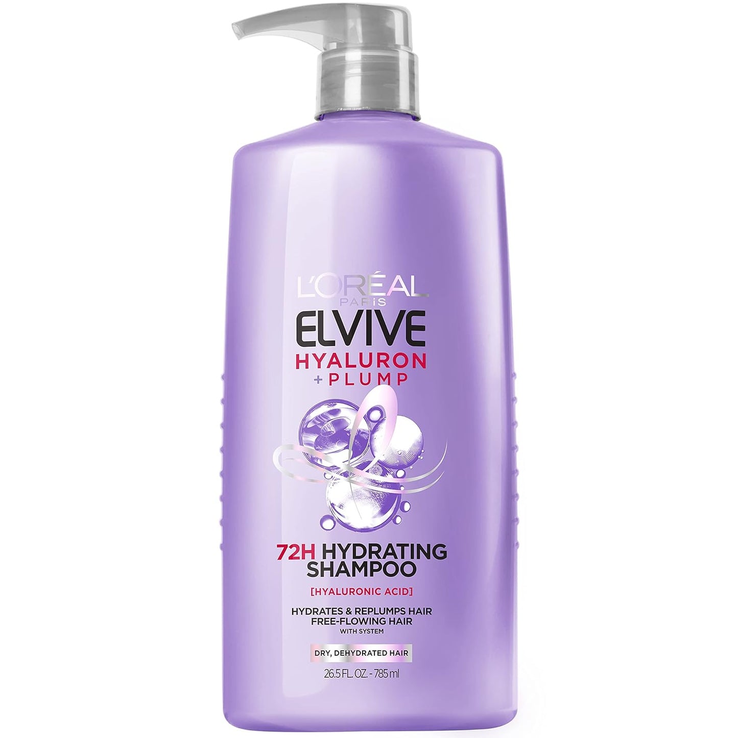 LÕOrŽal Paris Elvive Hyaluron Plump Hydrating Shampoo for Dehydrated, Dry Hair Infused with Hyaluronic Acid Care Complex, Paraben-Free, 26.5 Fl Oz