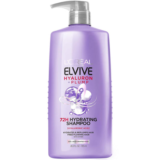 LÕOrŽal Paris Elvive Hyaluron Plump Hydrating Shampoo for Dehydrated, Dry Hair Infused with Hyaluronic Acid Care Complex, Paraben-Free, 26.5 Fl Oz