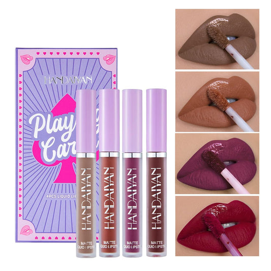 Velvet Matte Liquid Lipstick Set, Waterproof Long Lasting Quick-drying Non-Stick Cup Purple Red Lip Stain Kit Pigmented Long Lasting Velvet Lip Makeup Gift for Women and Girls