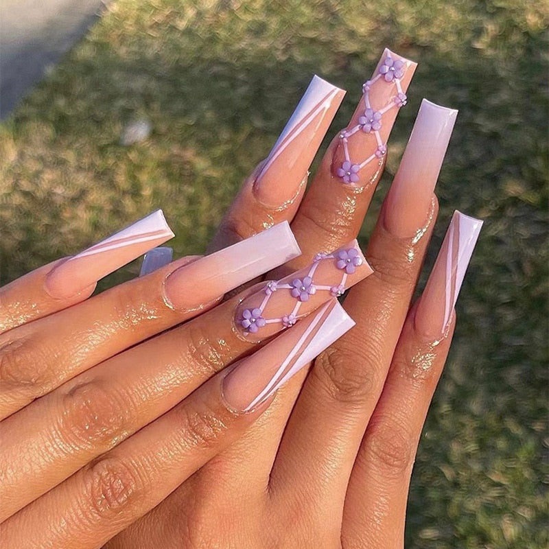 24pcs Smiley Cloud Stiletto False Nails